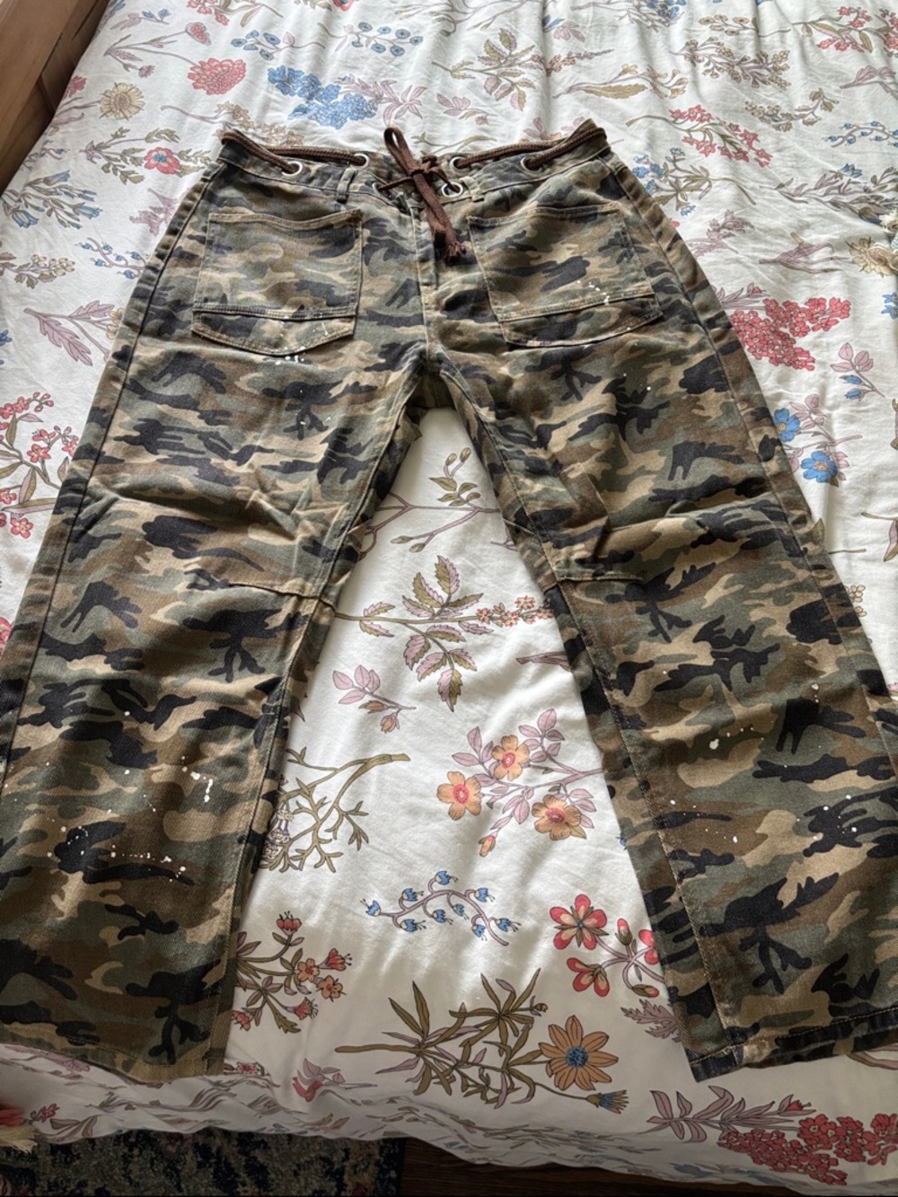 Camo Drawstring Utility Pants - Green/Brown